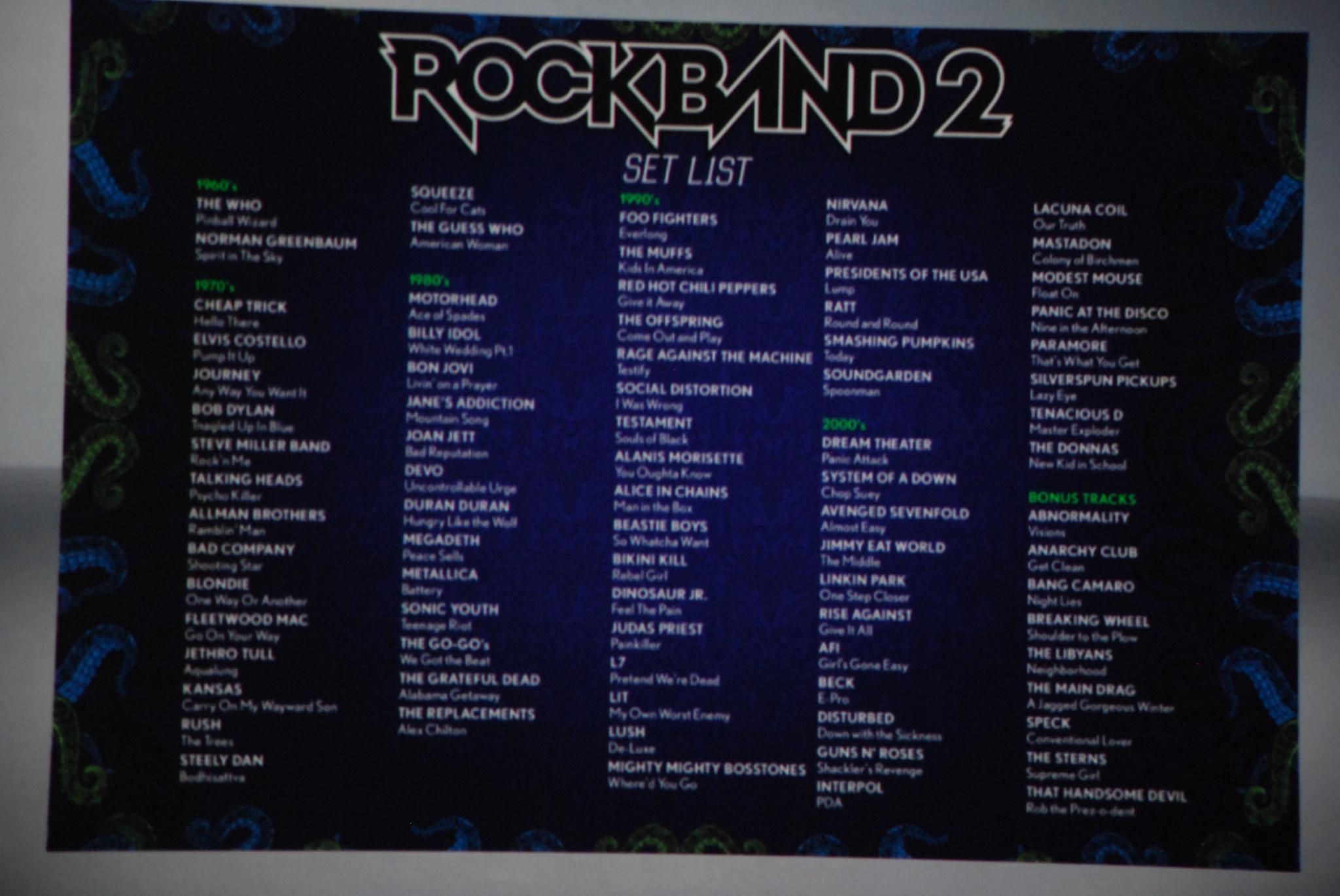 Rock band song list 2